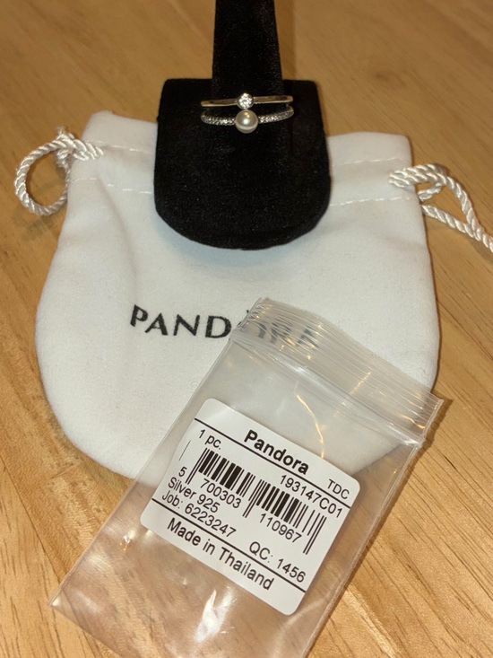 Pandora Jewelry - Pandora Pearl & Pavé Double Band Ring Silver Size 7 / 54 (193147C01)
